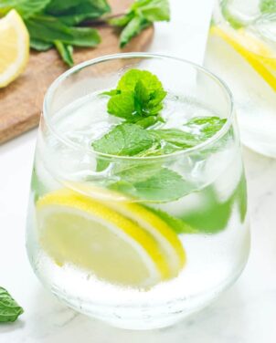 glass of water with lemon and mint for hydration