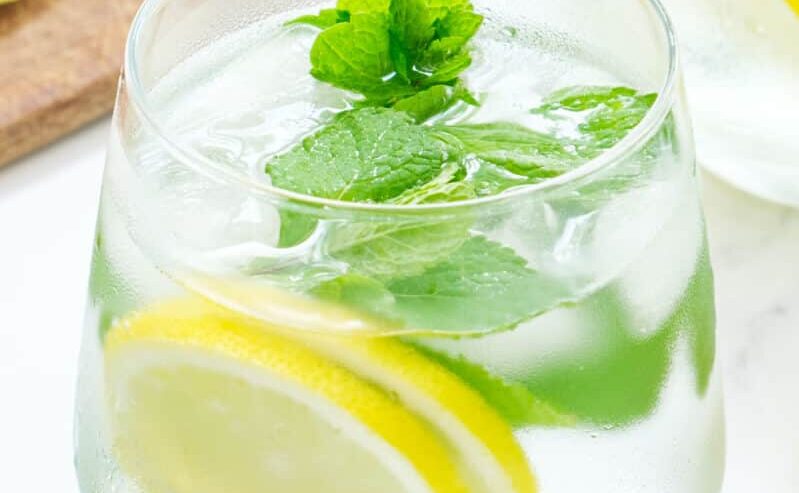 glass of water with lemon and mint for hydration