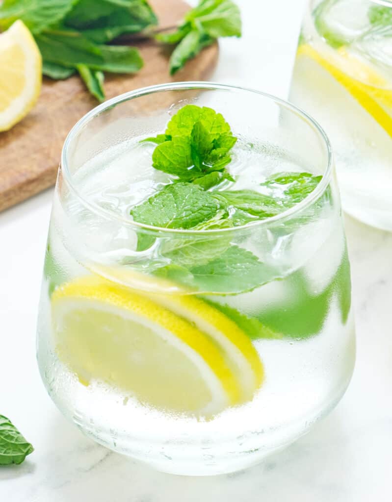 glass of water with lemon and mint for hydration