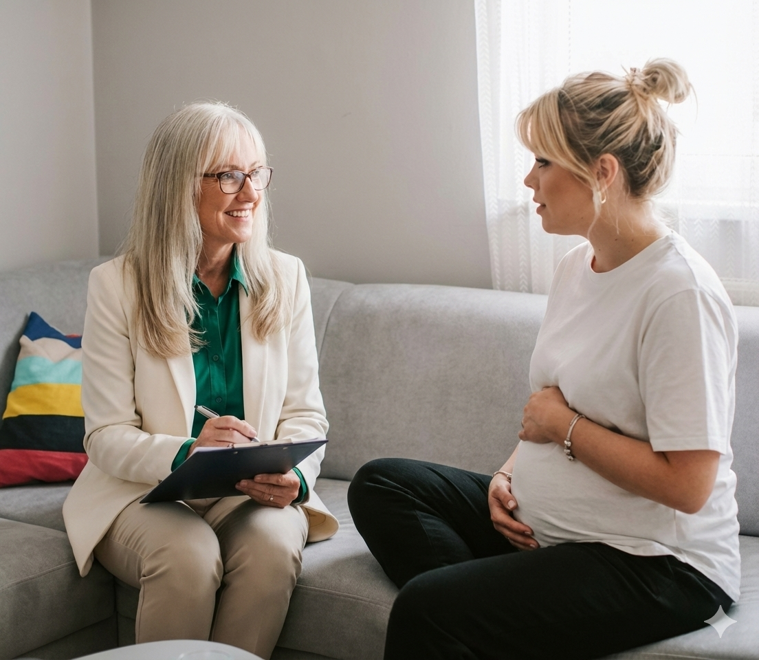 Dr Jimi Francis consulting with a pregnant woman